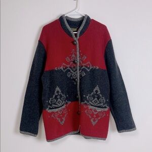 Geiger Red and grey wool Cardigan size 42 vintage